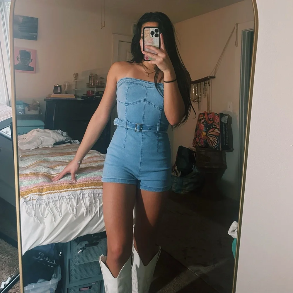 denim romper - Picture 2 of 5